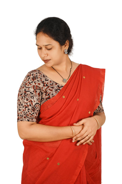 KALAMKARI ROUND NECK 10 INCH HANDS STRECHBLE BLOUSE