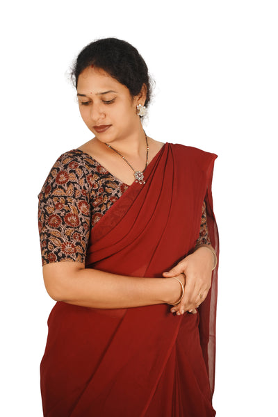 KALAMKARI ROUND NECK 10 INCH HANDS STRECHBLE BLOUSE