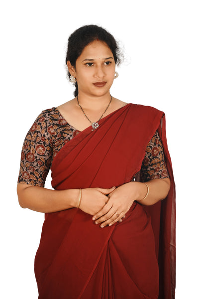 KALAMKARI ROUND NECK 10 INCH HANDS STRECHBLE BLOUSE