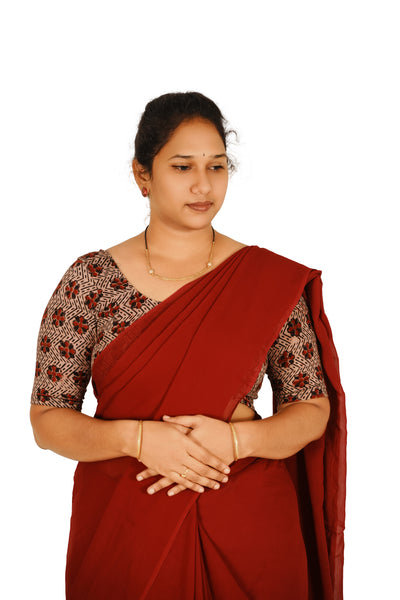 KALAMKARI ROUND NECK 10 INCH HANDS STRECHBLE BLOUSE