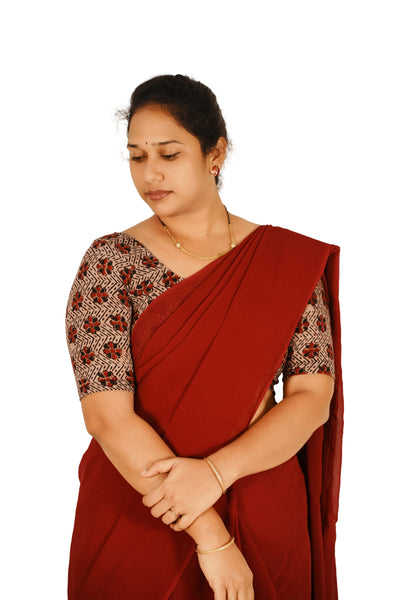 KALAMKARI ROUND NECK 10 INCH HANDS STRECHBLE BLOUSE