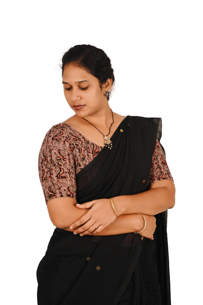 KALAMKARI ROUND NECK 10 INCH HANDS STRECHBLE BLOUSE
