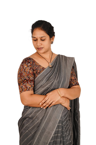 KALAMKARI ROUND NECK 10 INCH HANDS STRECHBLE BLOUSE