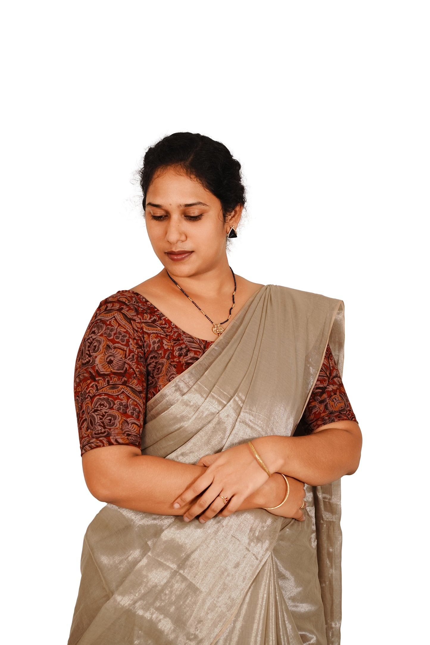 KALAMKARI ROUND NECK 10 INCH HANDS STRECHBLE BLOUSE