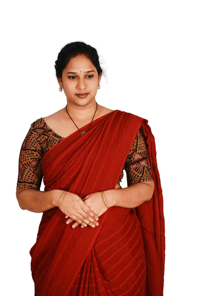 KALAMKARI ROUND NECK 10 INCH HANDS STRECHBLE BLOUSE