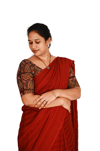 KALAMKARI ROUND NECK 10 INCH HANDS STRECHBLE BLOUSE