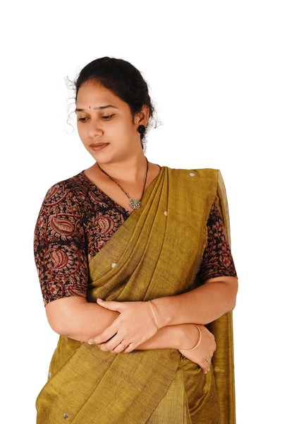KALAMKARI V NECK 10 INCH HAND  STRECHBLE BLOUSE