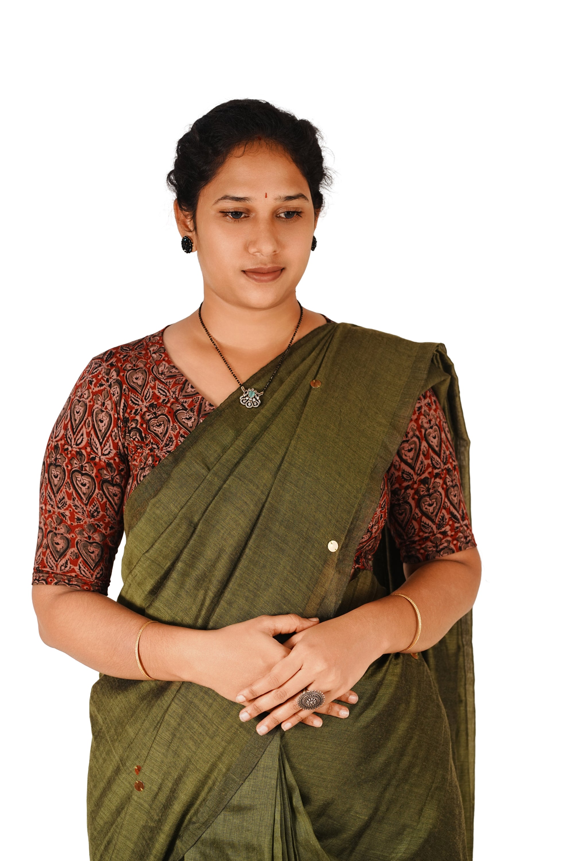 KALAMKARI V NECK 10 INCH HAND  STRECHBLE BLOUSE