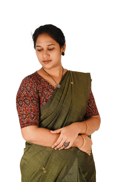 KALAMKARI V NECK 10 INCH HAND  STRECHBLE BLOUSE