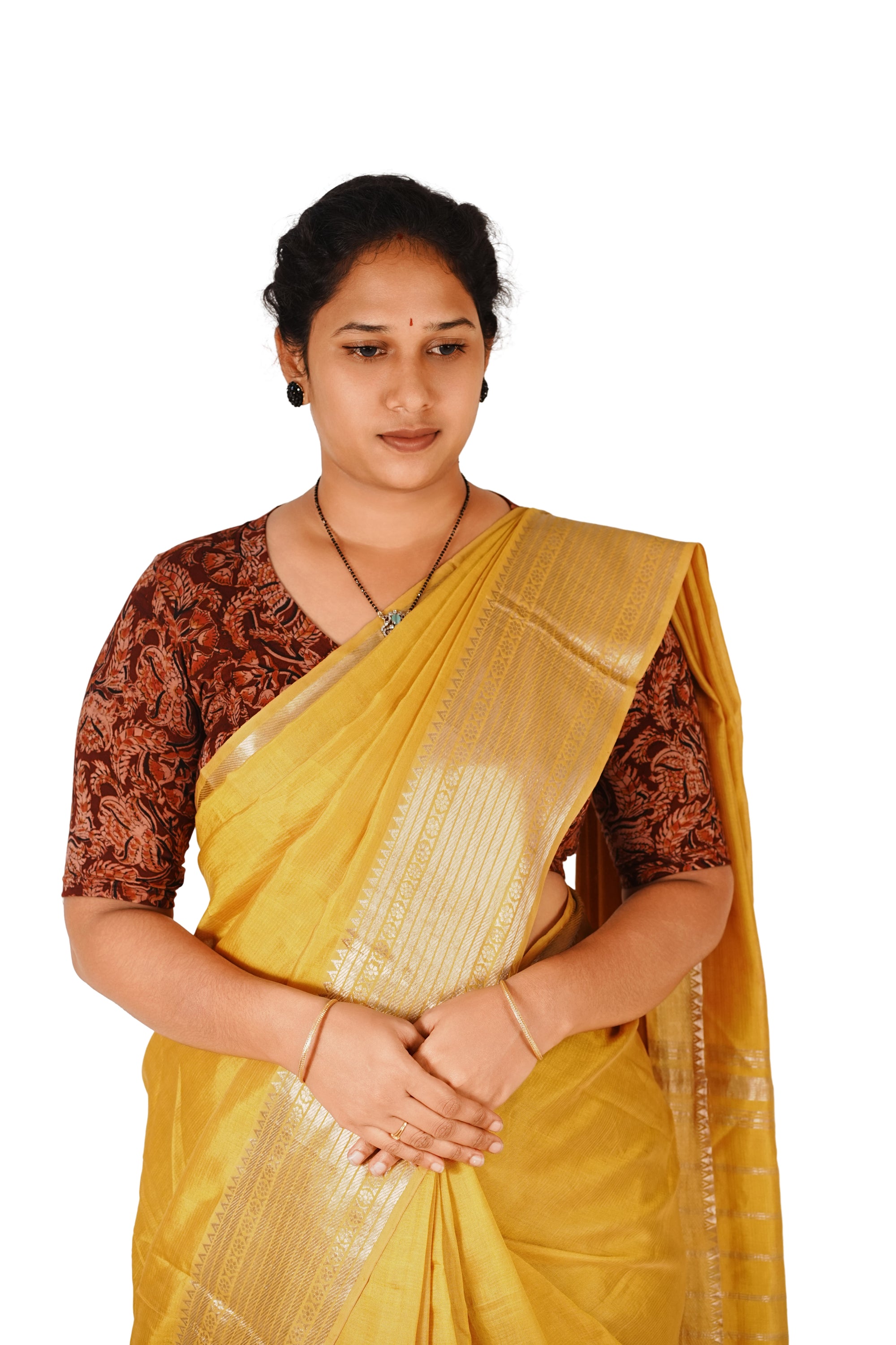 KALAMKARI V NECK 10 INCH HAND  STRECHBLE BLOUSE