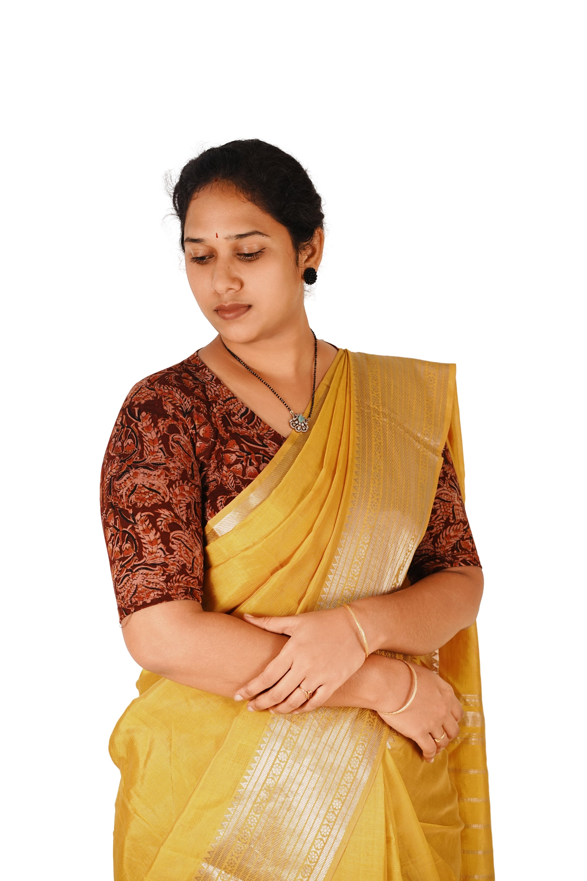 KALAMKARI V NECK 10 INCH HAND  STRECHBLE BLOUSE