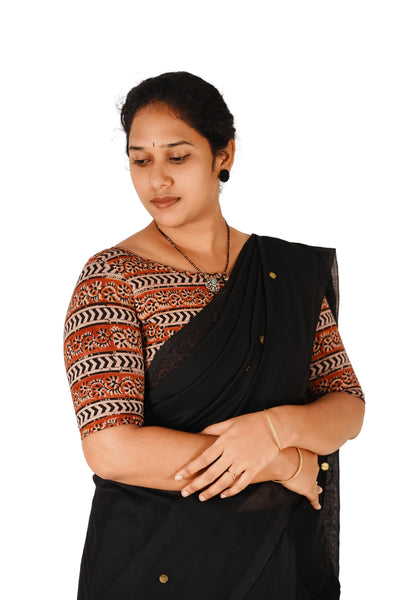 KALAMKARI BOAT NECK OPEN 10 HAND'S STREACHBLE  BLOUSE