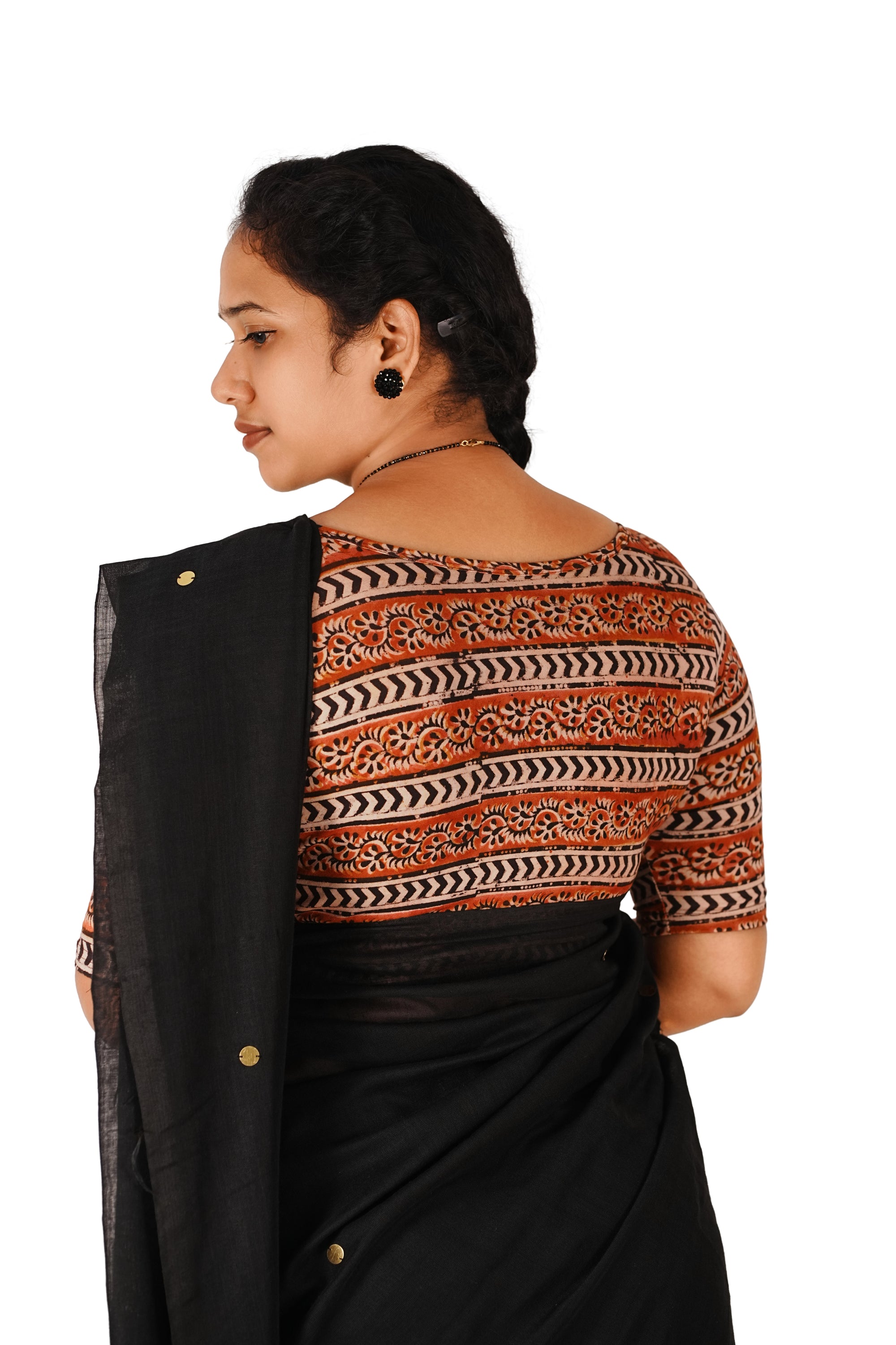 KALAMKARI BOAT NECK OPEN 10 HAND'S STREACHBLE  BLOUSE