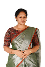 KALAMKARI BOAT NECK OPEN 10 HAND'S STREACHBLE  BLOUSE