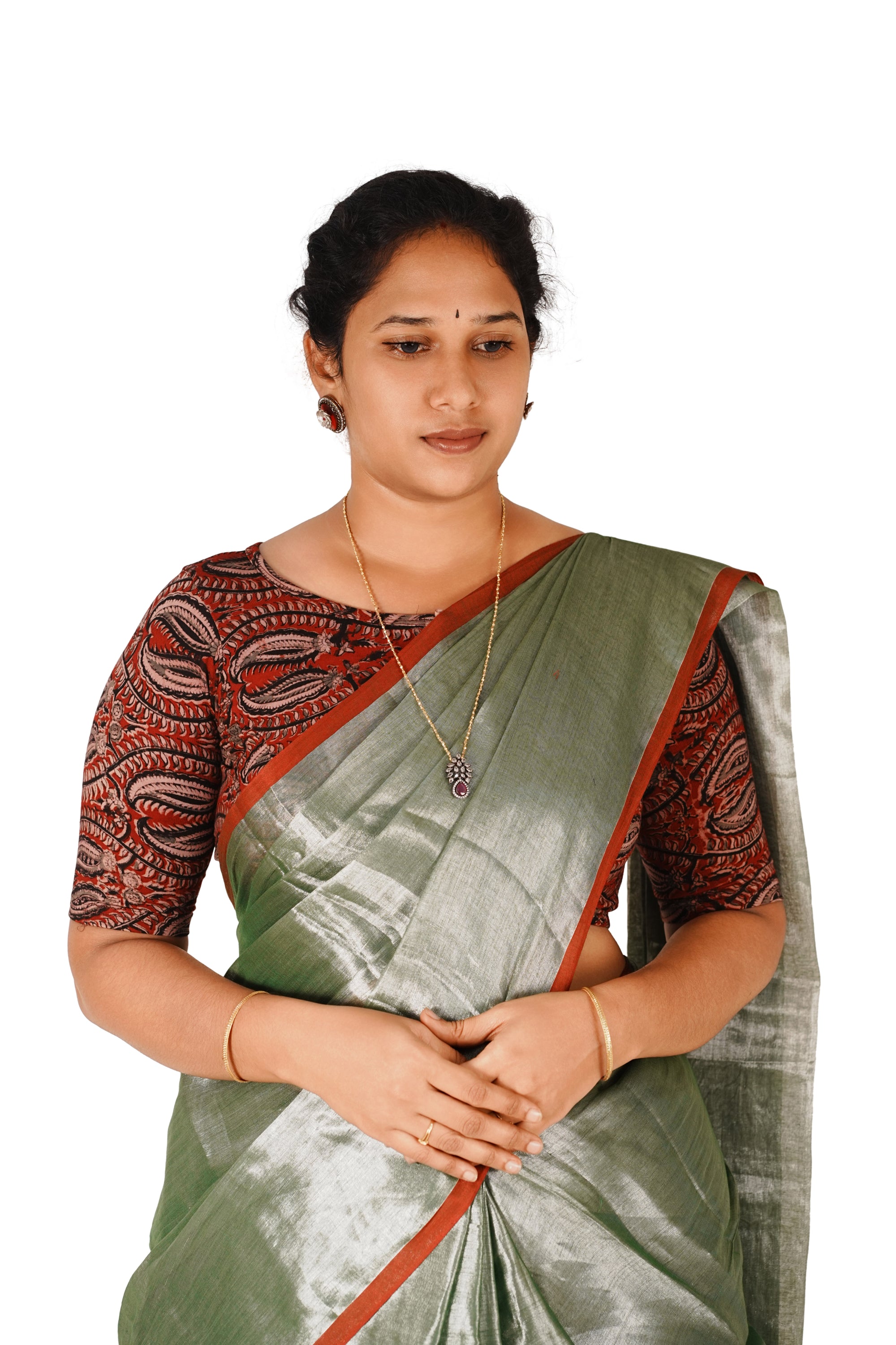 KALAMKARI BOAT NECK OPEN 10 HAND'S STREACHBLE  BLOUSE