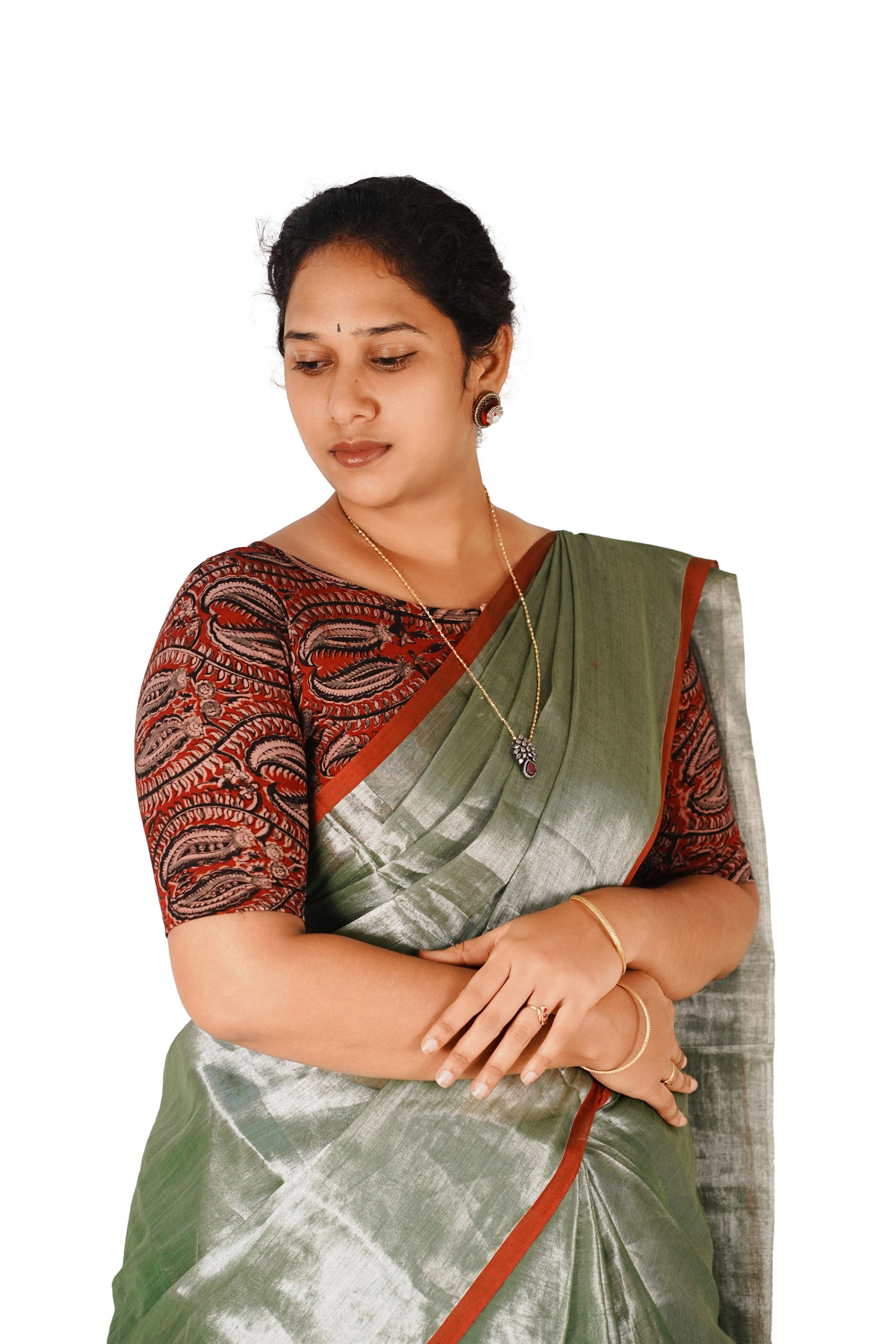 KALAMKARI BOAT NECK OPEN 10 HAND'S STREACHBLE  BLOUSE