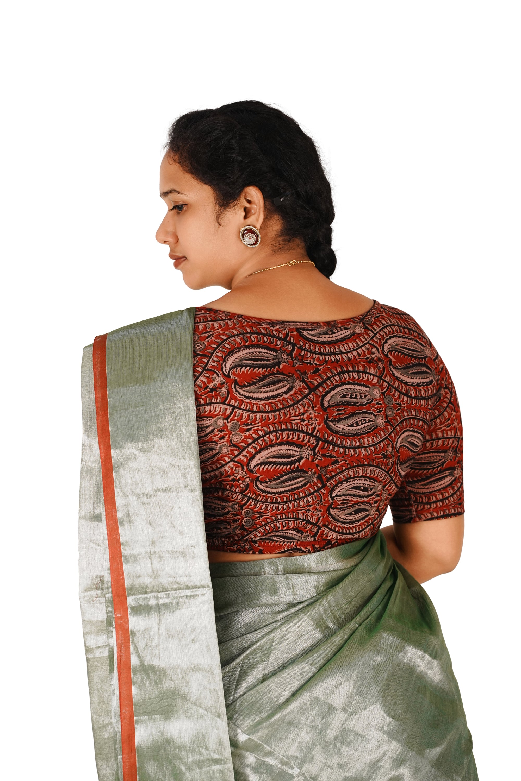 KALAMKARI BOAT NECK OPEN 10 HAND'S STREACHBLE  BLOUSE