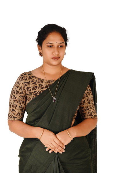 KALAMKARI BOAT NECK OPEN 10 HAND'S STREACHBLE  BLOUSE