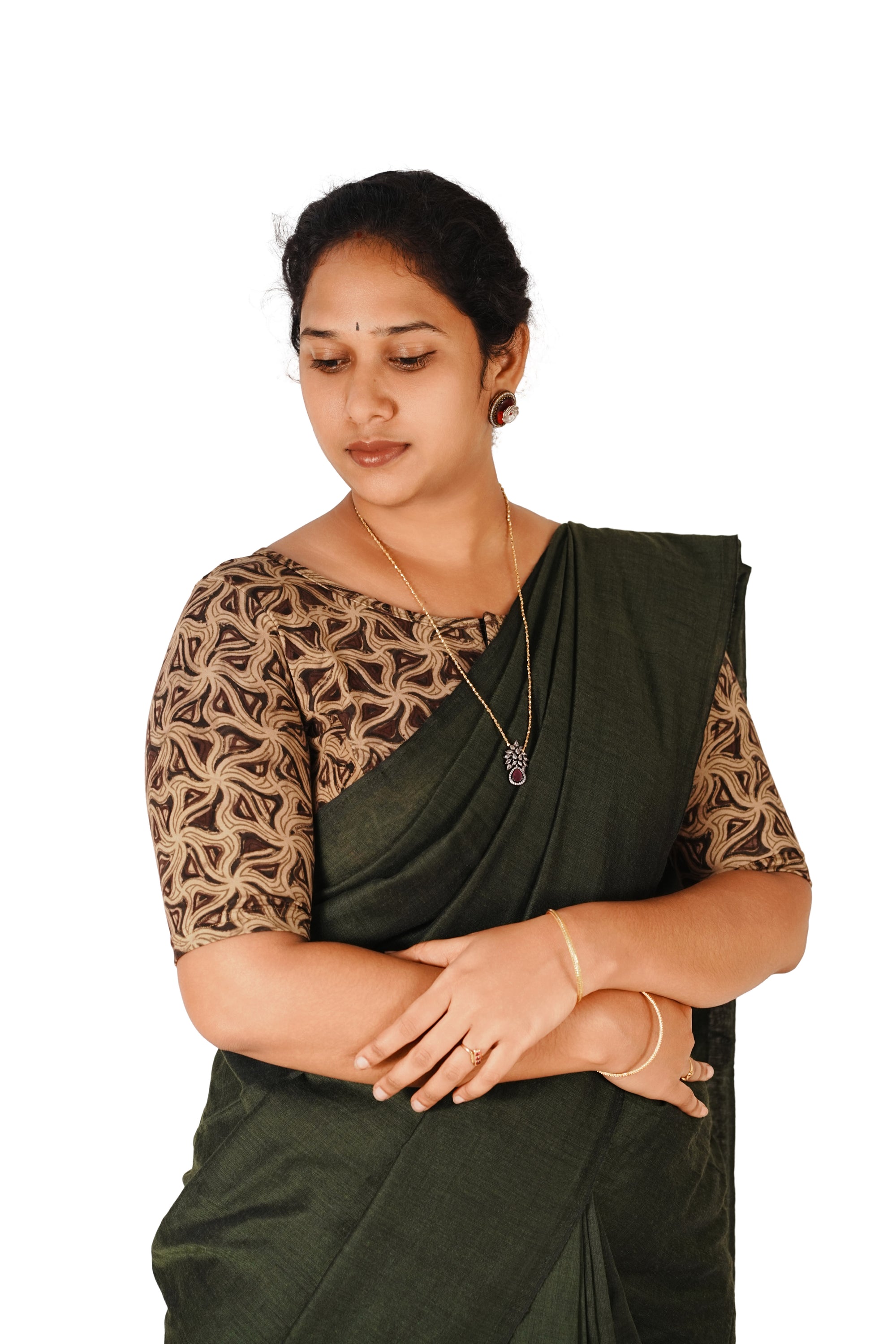 KALAMKARI BOAT NECK OPEN 10 HAND'S STREACHBLE  BLOUSE