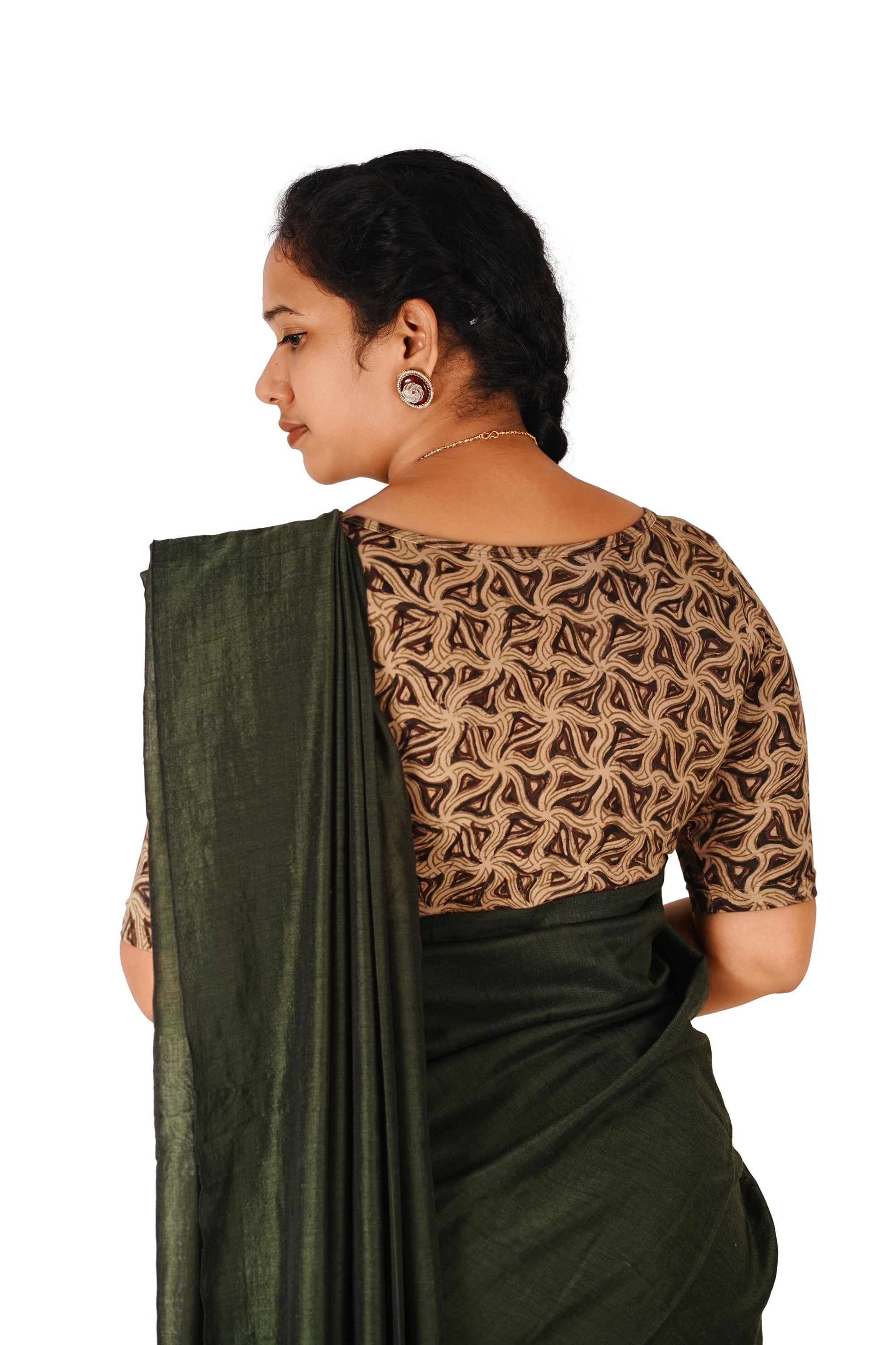 KALAMKARI BOAT NECK OPEN 10 HAND'S STREACHBLE  BLOUSE