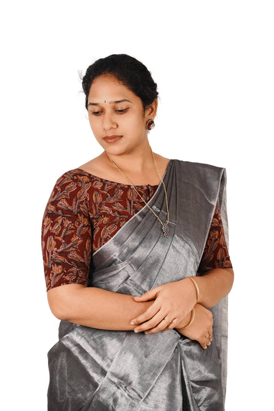 KALAMKARI BOAT NECK OPEN 10 HAND'S STREACHBLE  BLOUSE