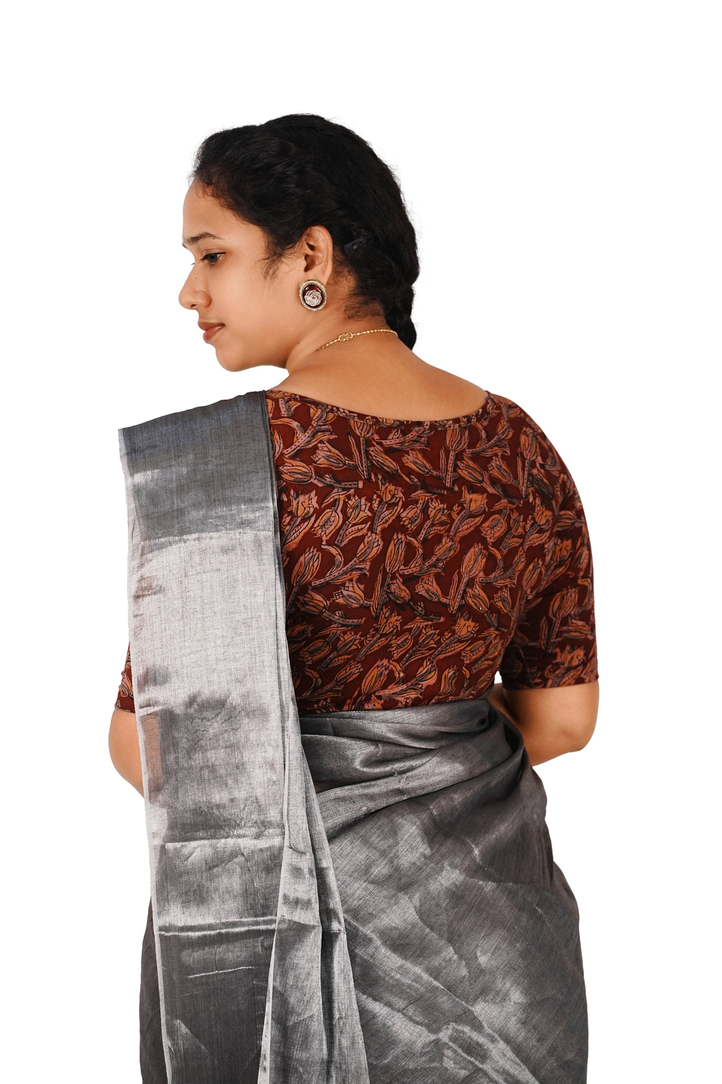KALAMKARI BOAT NECK OPEN 10 HAND'S STREACHBLE  BLOUSE