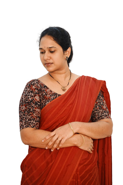 KALAMKARI ROUND NECK 10 INCH HANDS STRECHBLE BLOUSE