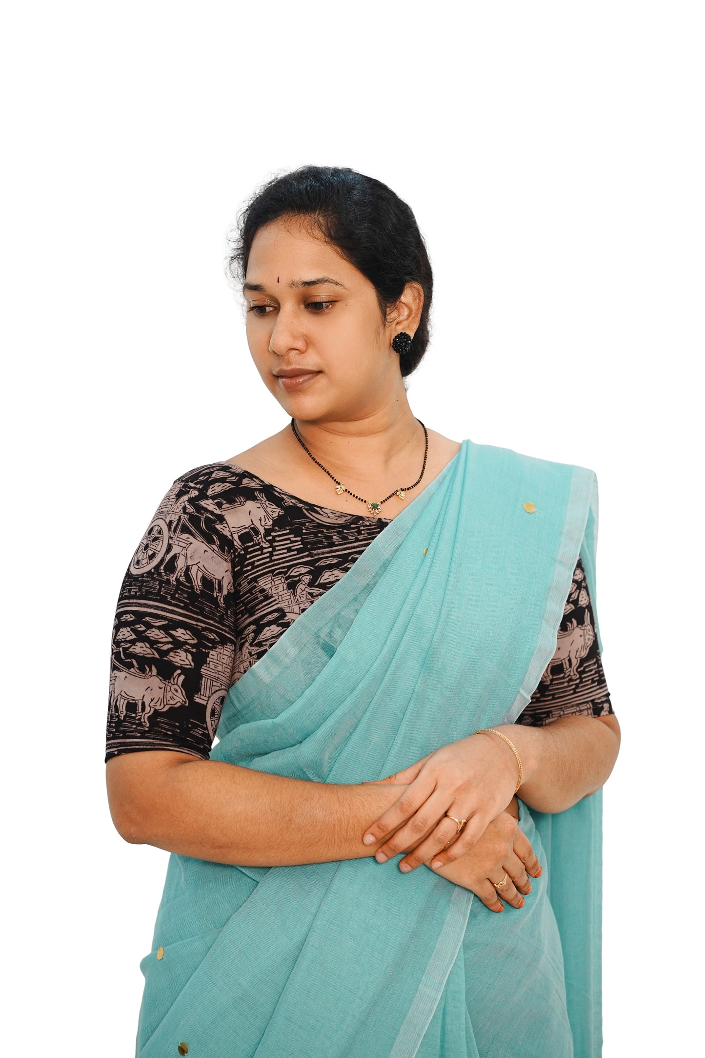 KALAMKARI BOAT NECK OPEN 10 HAND'S STREACHBLE  BLOUSE