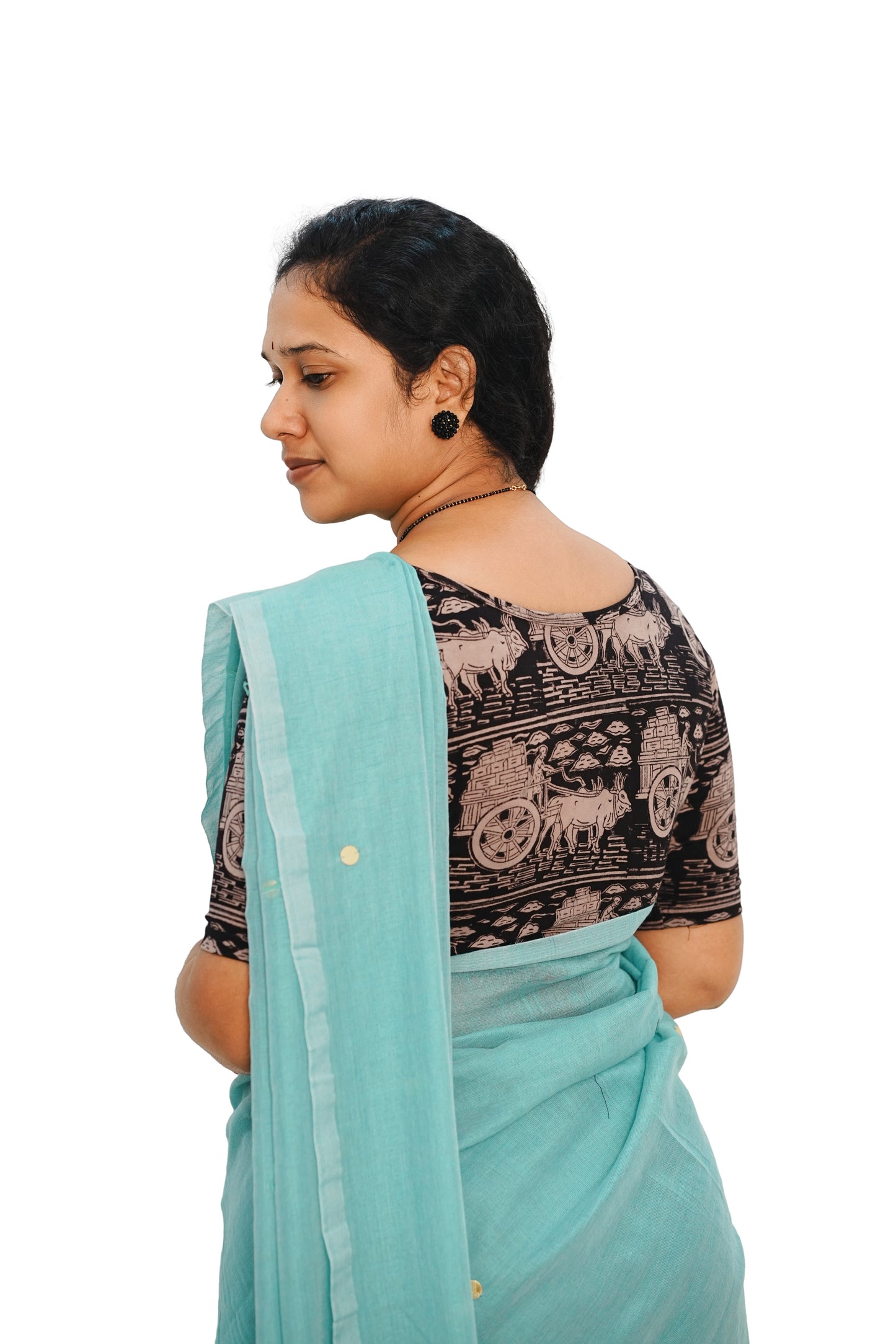 KALAMKARI BOAT NECK OPEN 10 HAND'S STREACHBLE  BLOUSE
