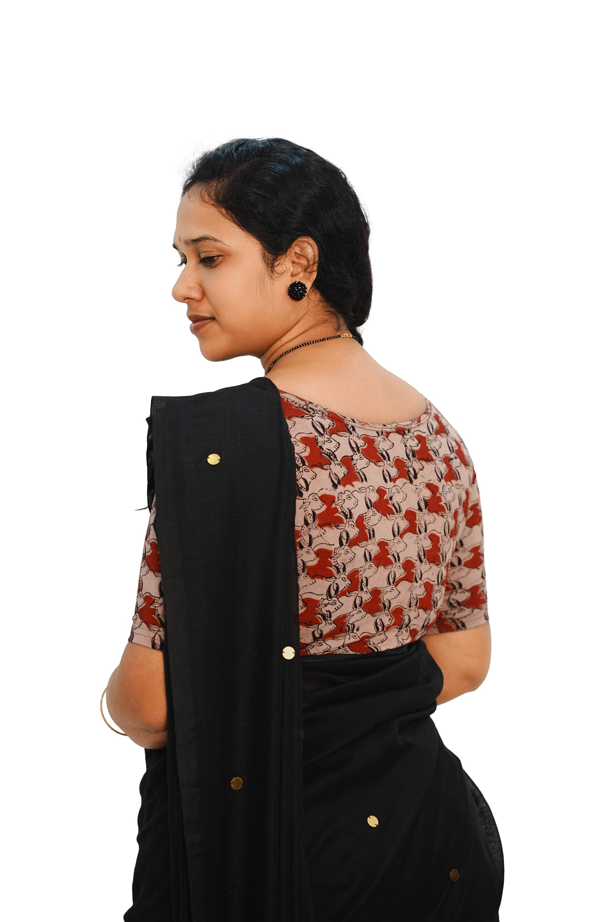 KALAMKARI BOAT NECK OPEN 10 HAND'S STREACHBLE  BLOUSE