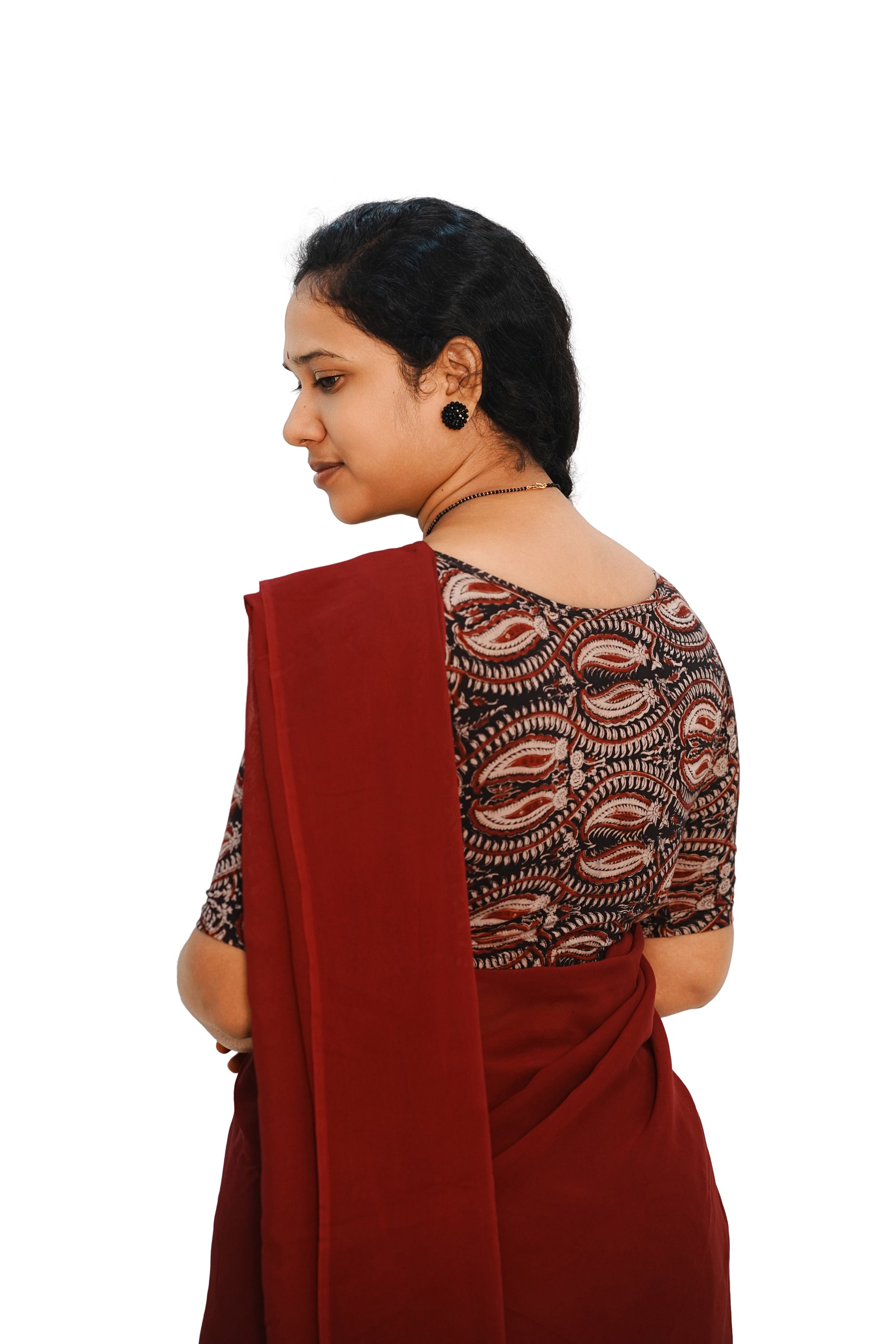 KALAMKARI BOAT NECK OPEN 10 HAND'S STREACHBLE  BLOUSE
