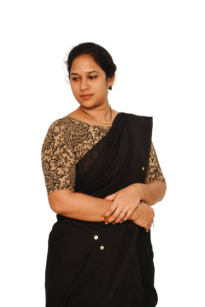 KALAMKARI BOAT NECK OPEN 10 HAND'S STREACHBLE  BLOUSE