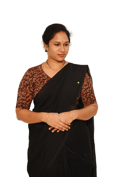 KALAMKARI V NECK 10 INCH HAND  STRECHBLE BLOUSE