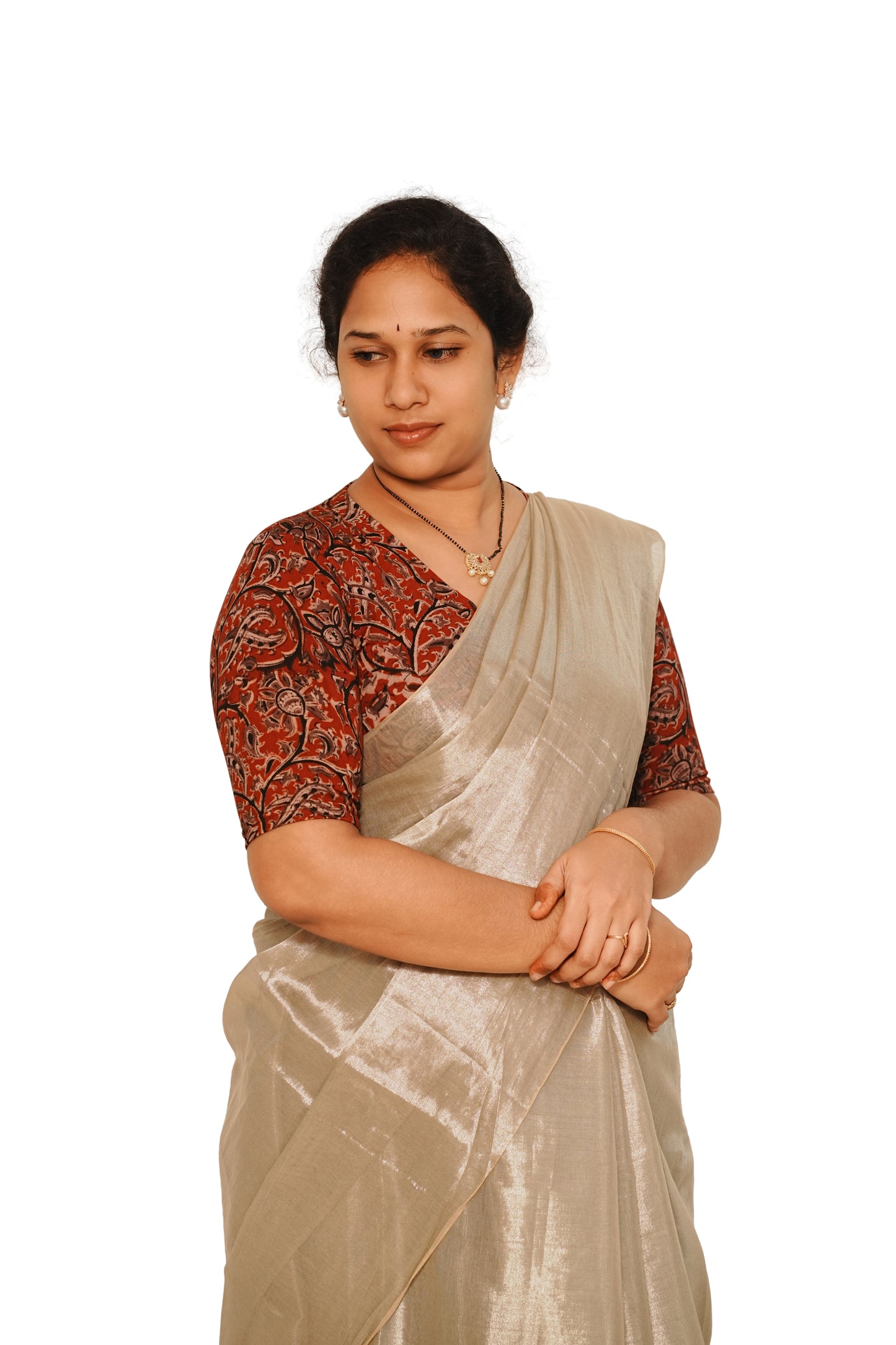 KALAMKARI V NECK 10 INCH HAND  STRECHBLE BLOUSE