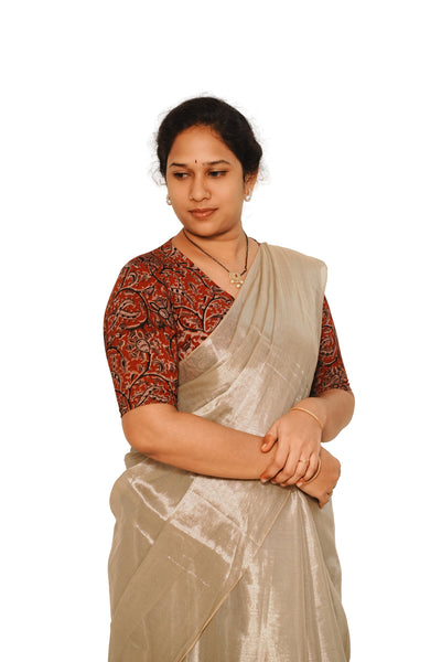 KALAMKARI V NECK 10 INCH HAND  STRECHBLE BLOUSE