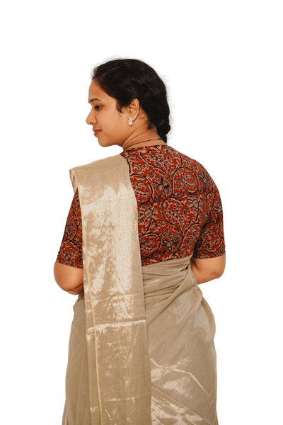 KALAMKARI V NECK 10 INCH HAND  STRECHBLE BLOUSE