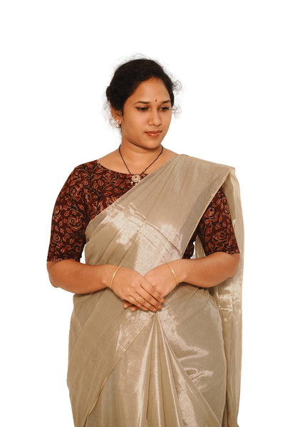 KALAMKARI BOAT NECK OPEN 10 HAND'S STREACHBLE  BLOUSE