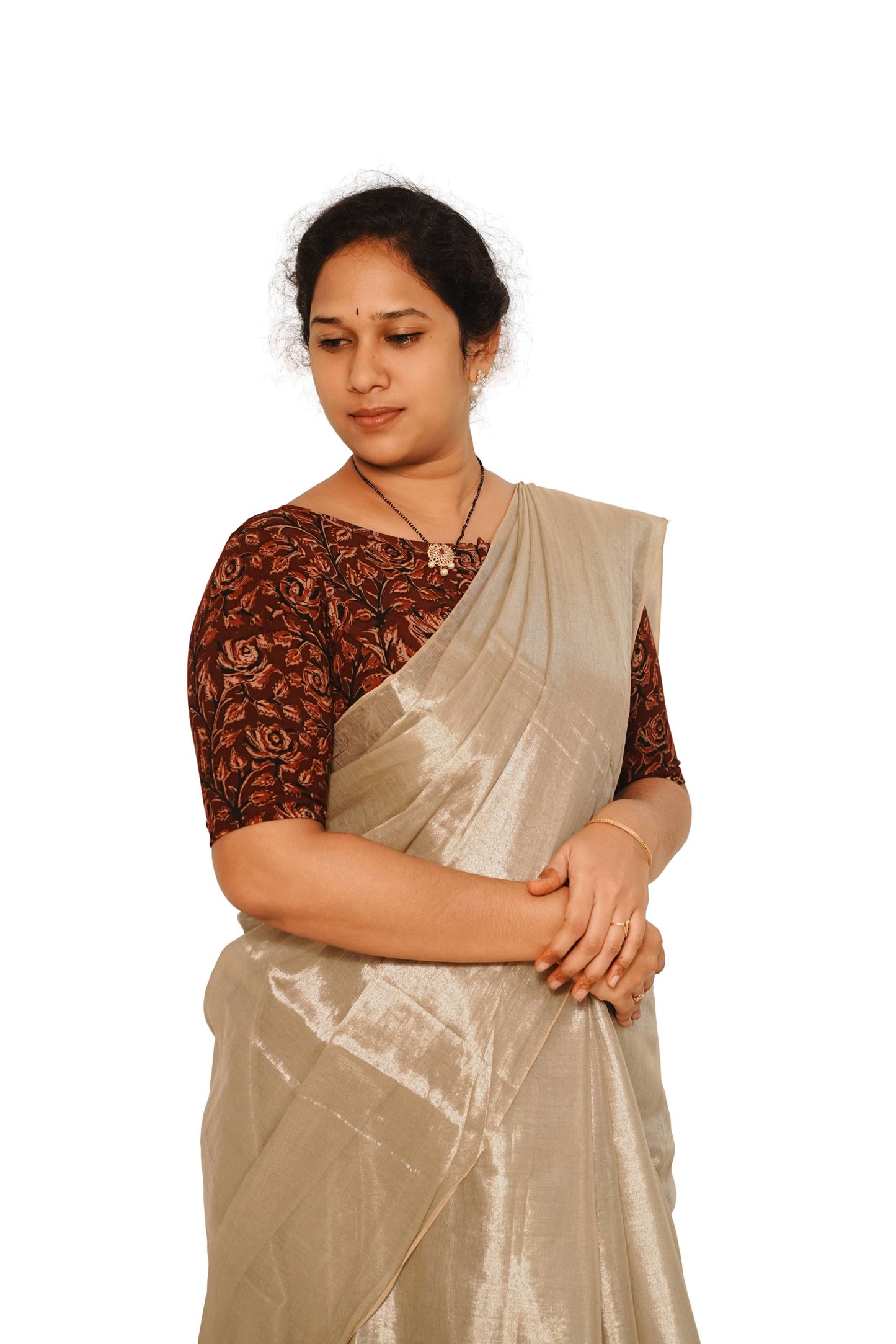 KALAMKARI BOAT NECK OPEN 10 HAND'S STREACHBLE  BLOUSE