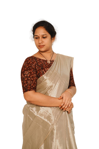 KALAMKARI BOAT NECK OPEN 10 HAND'S STREACHBLE  BLOUSE