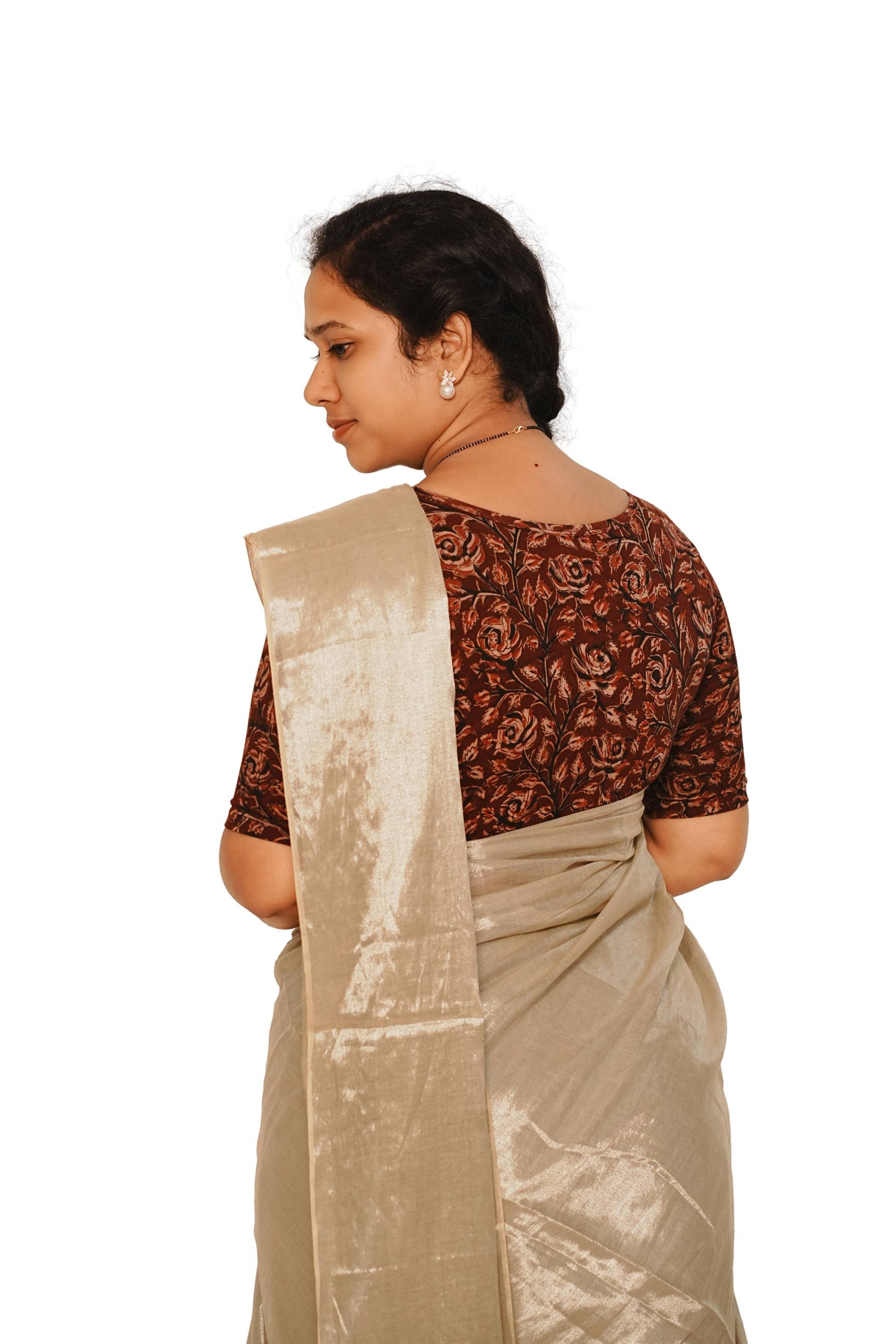 KALAMKARI BOAT NECK OPEN 10 HAND'S STREACHBLE  BLOUSE