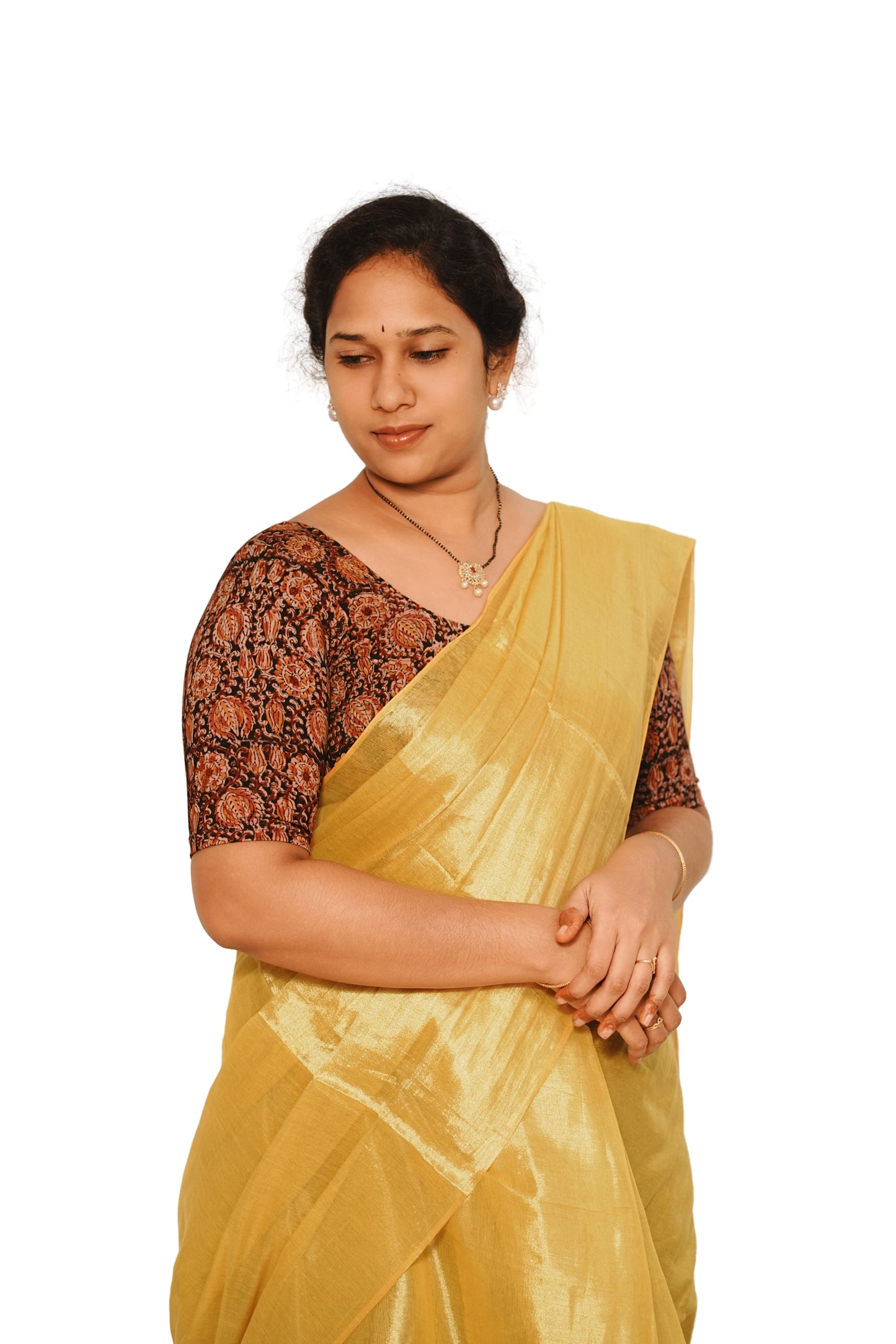 KALAMKARI ROUND NECK 10 INCH HANDS STRECHBLE BLOUSE