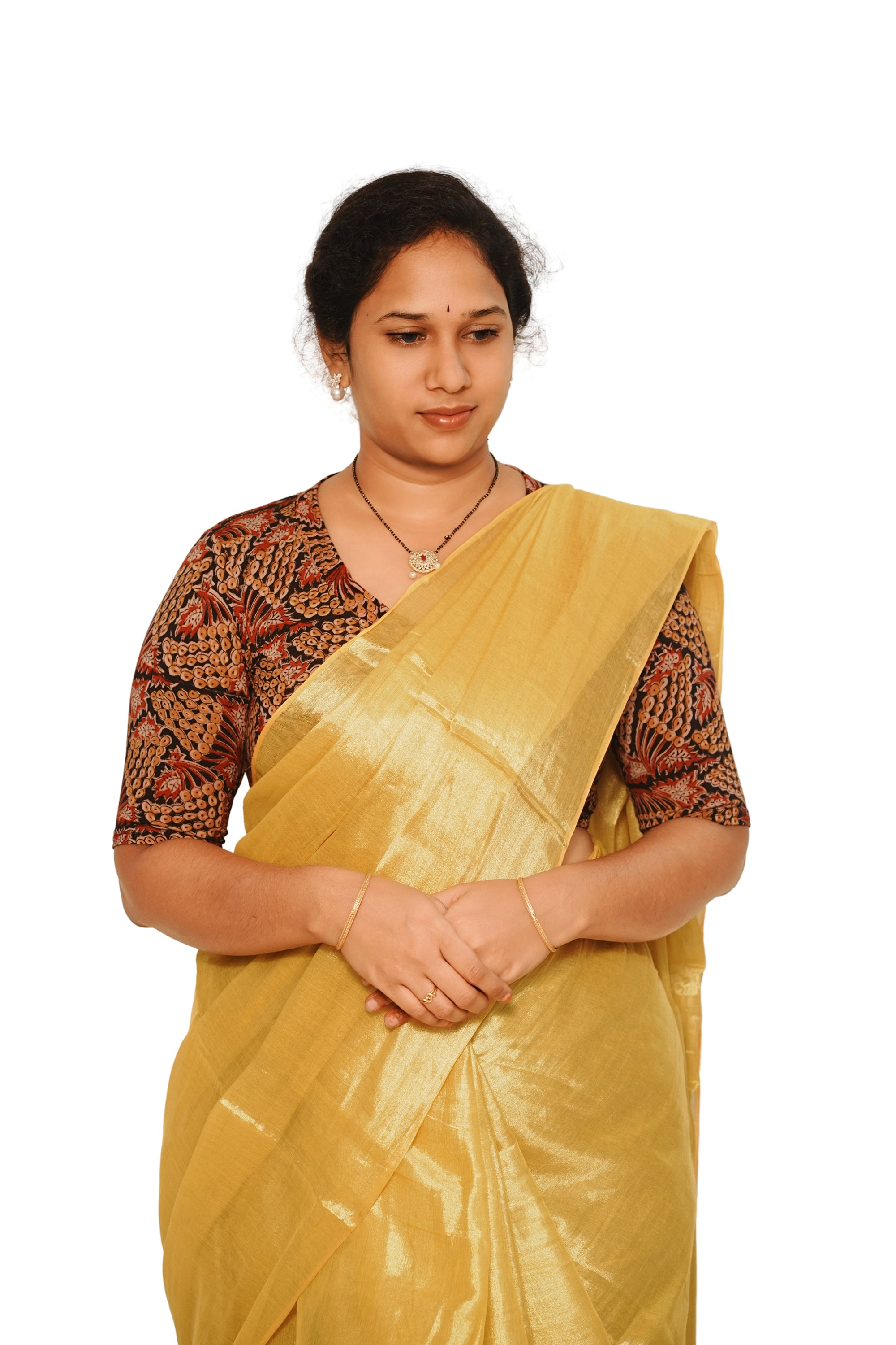 KALAMKARI V NECK 10 INCH HAND  STRECHBLE BLOUSE