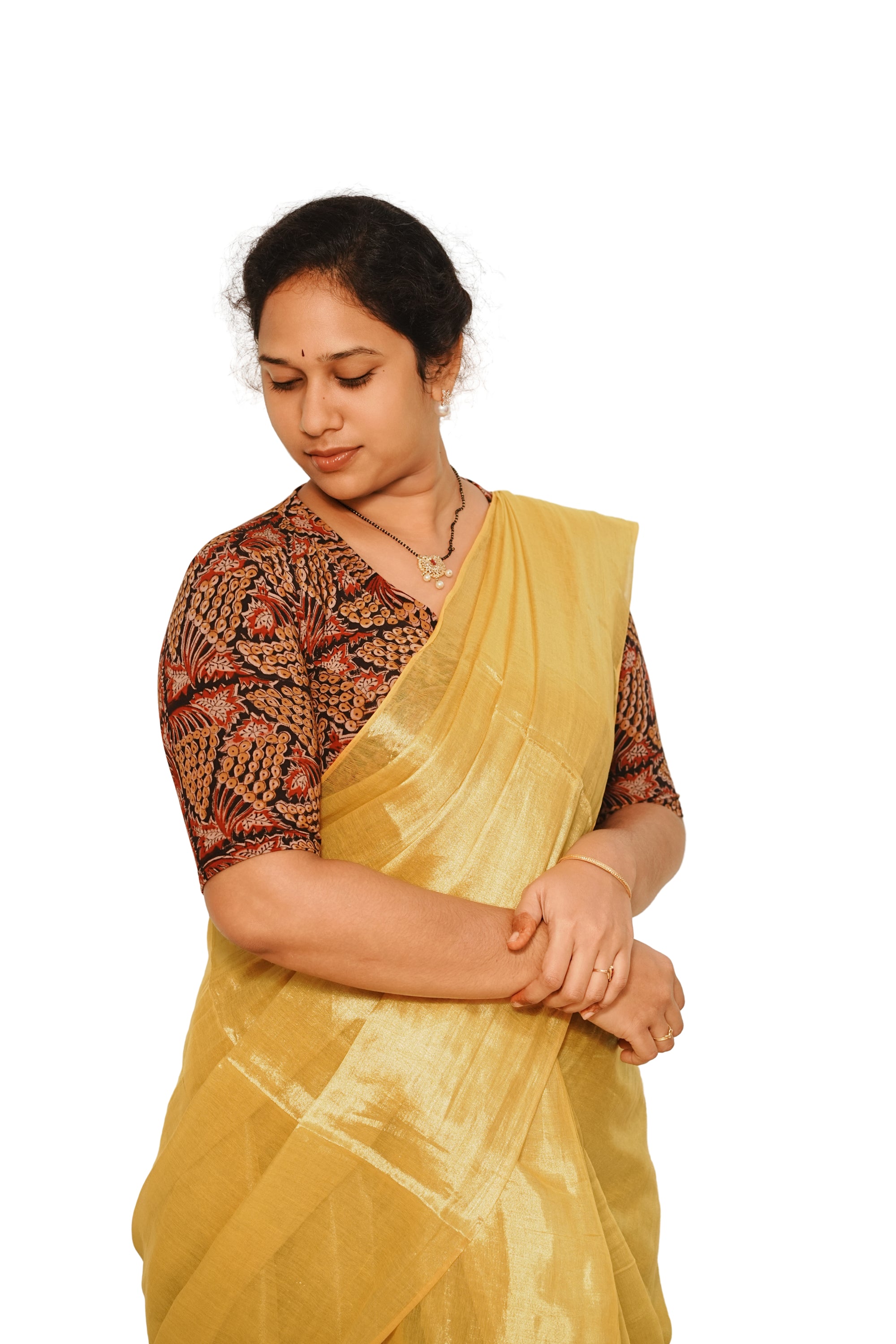 KALAMKARI V NECK 10 INCH HAND  STRECHBLE BLOUSE