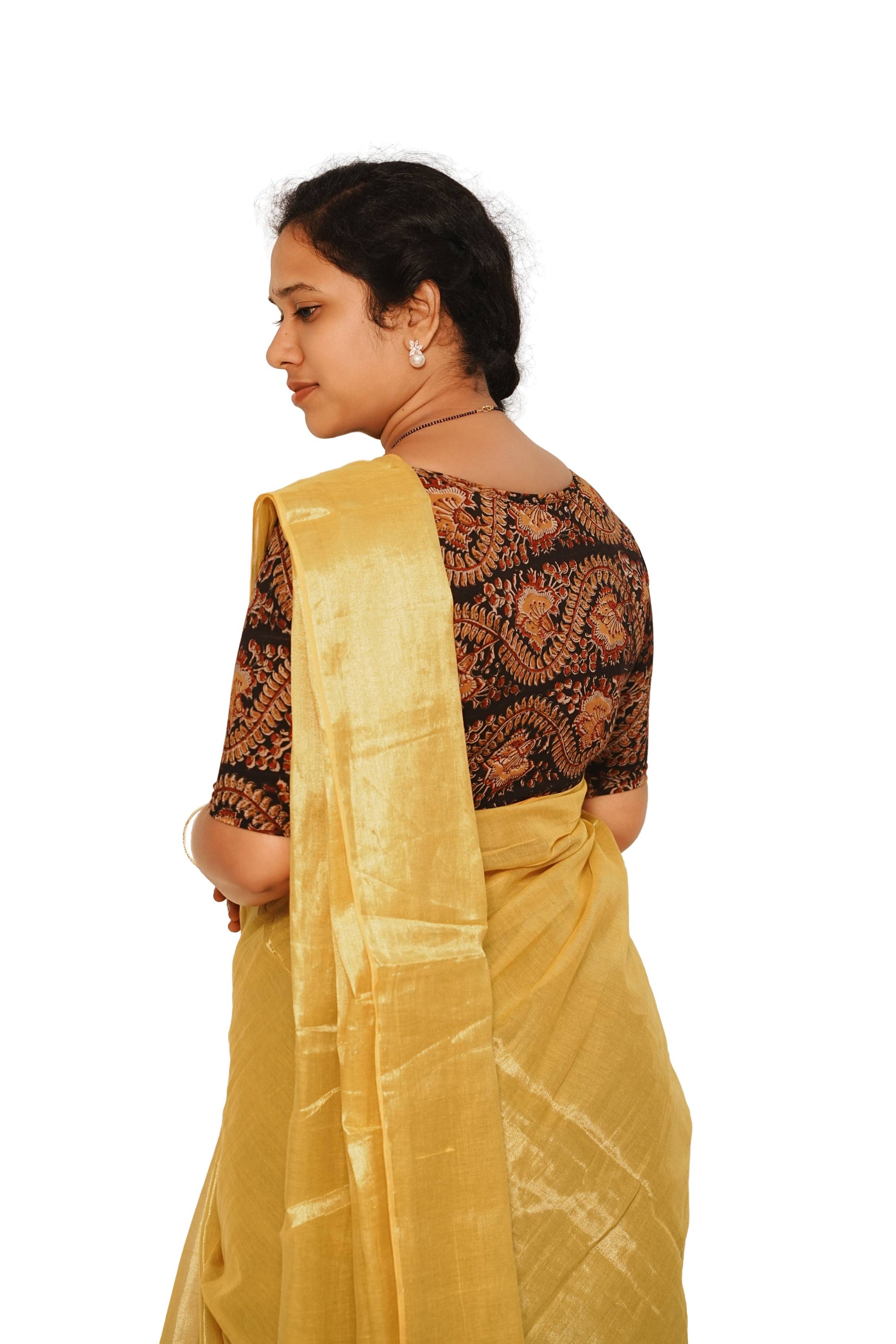 KALAMKARI BOAT NECK OPEN 10 HAND'S STREACHBLE  BLOUSE
