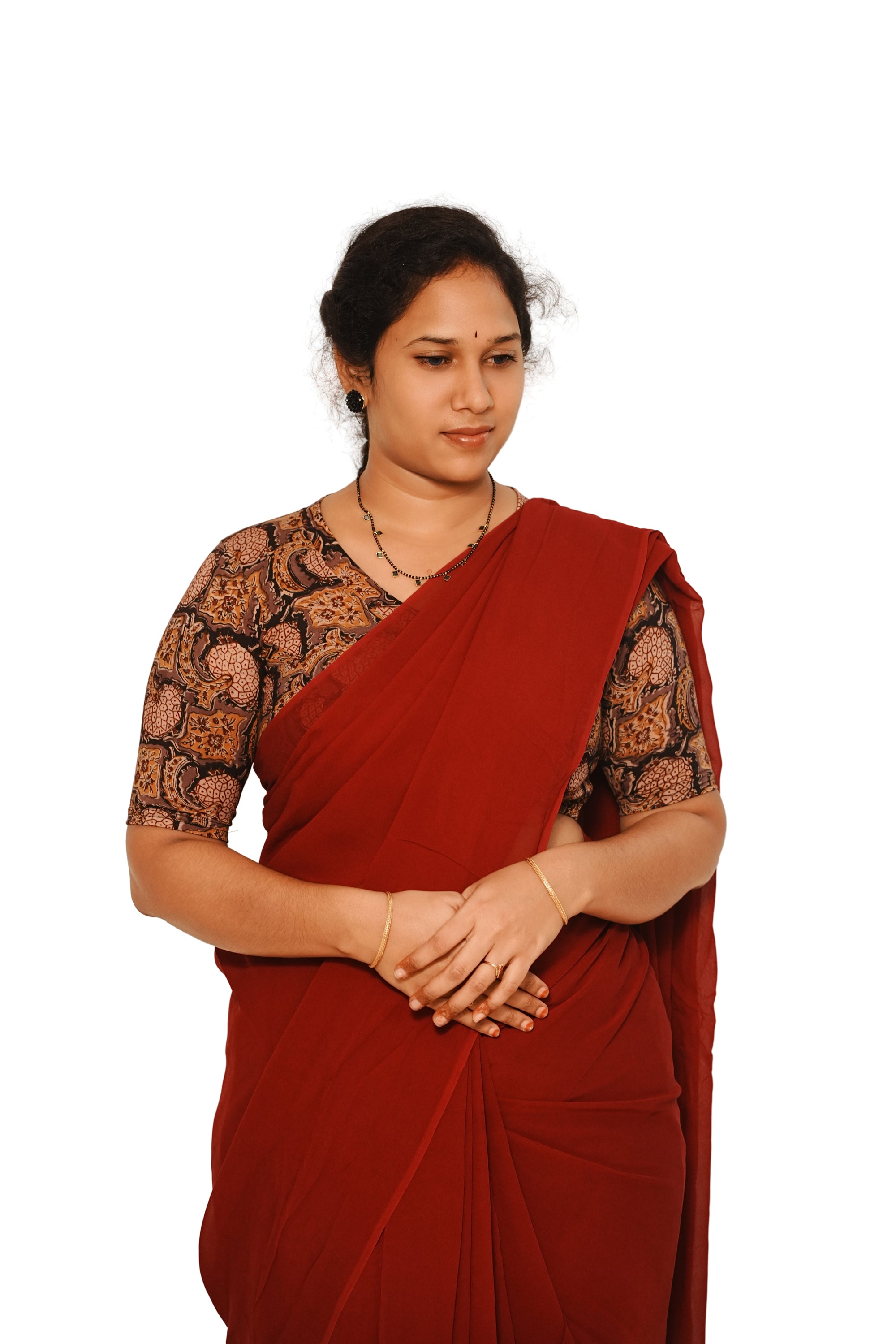 KALAMKARI V NECK 10 INCH HAND  STRECHBLE BLOUSE