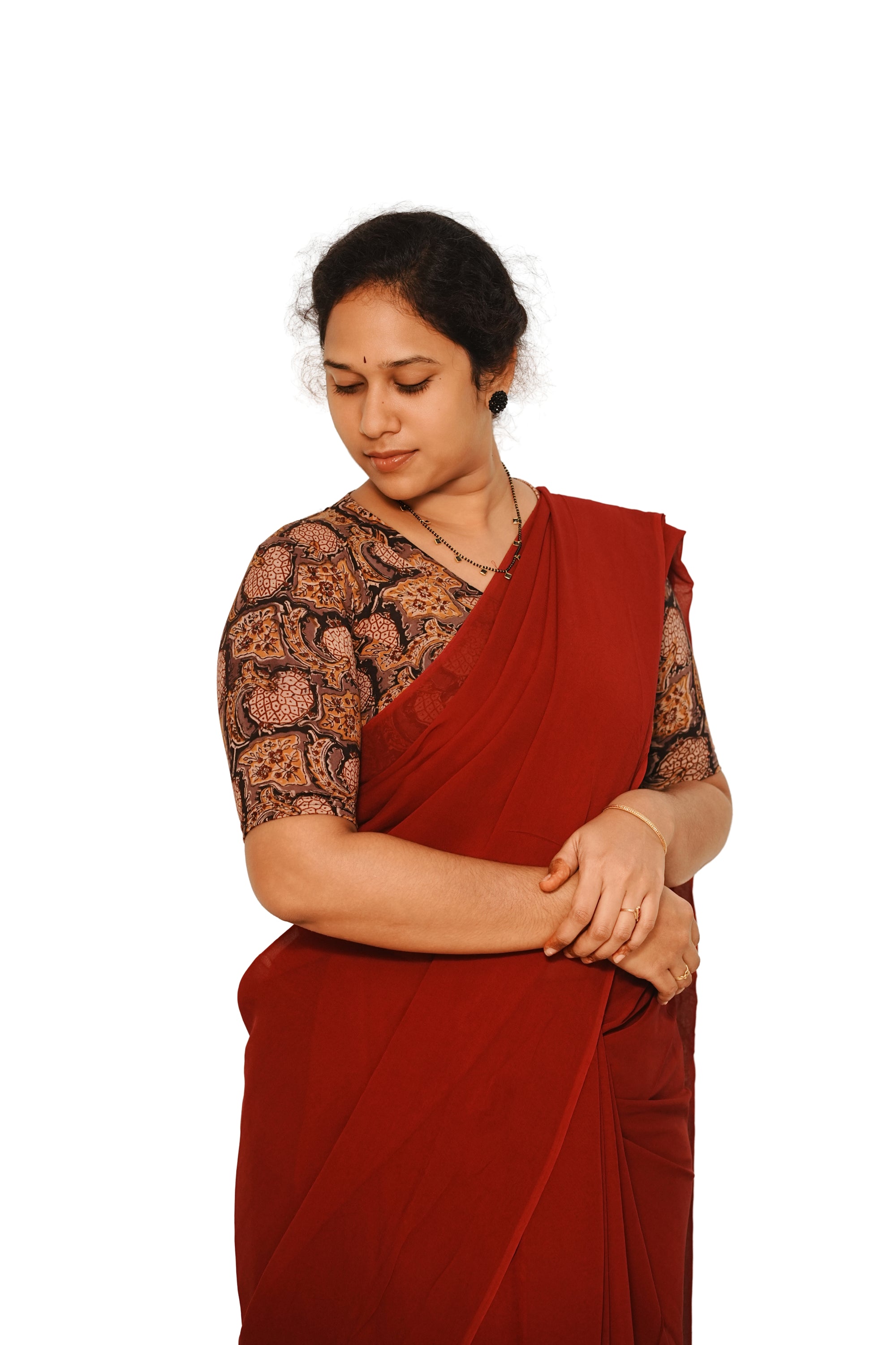 KALAMKARI V NECK 10 INCH HAND  STRECHBLE BLOUSE