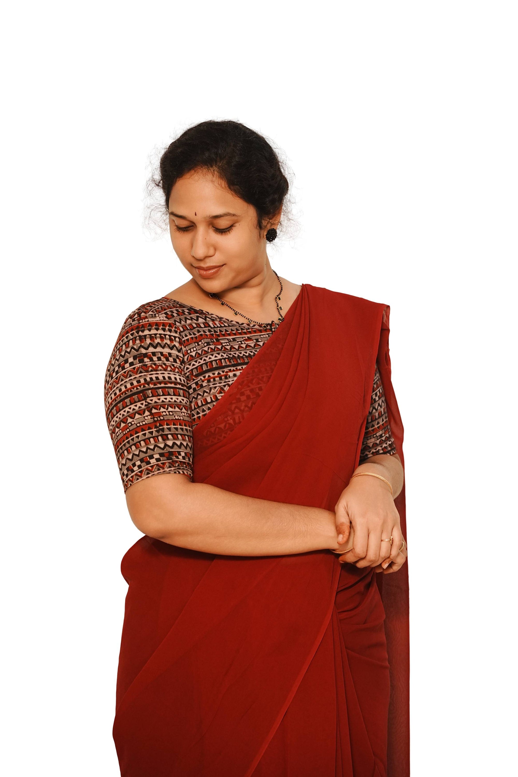 KALAMKARI BOAT NECK OPEN 10 HAND'S STREACHBLE  BLOUSE