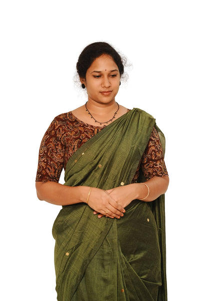 KALAMKARI BOAT NECK OPEN 10 HAND'S STREACHBLE  BLOUSE