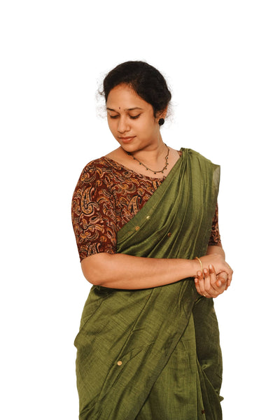 KALAMKARI BOAT NECK OPEN 10 HAND'S STREACHBLE  BLOUSE