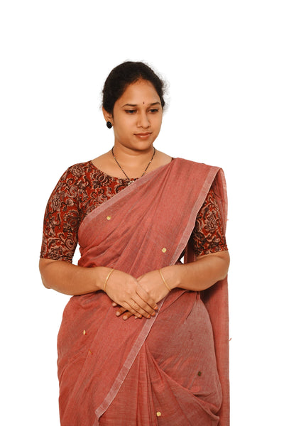 KALAMKARI BOAT NECK OPEN 10 HAND'S STREACHBLE  BLOUSE